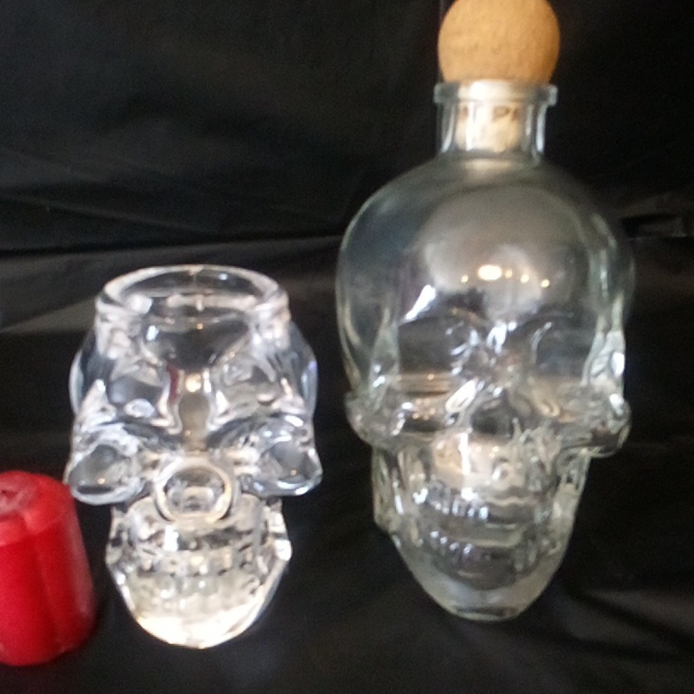 Crystal Skulls Votive Candle Holder & Cork Bottle